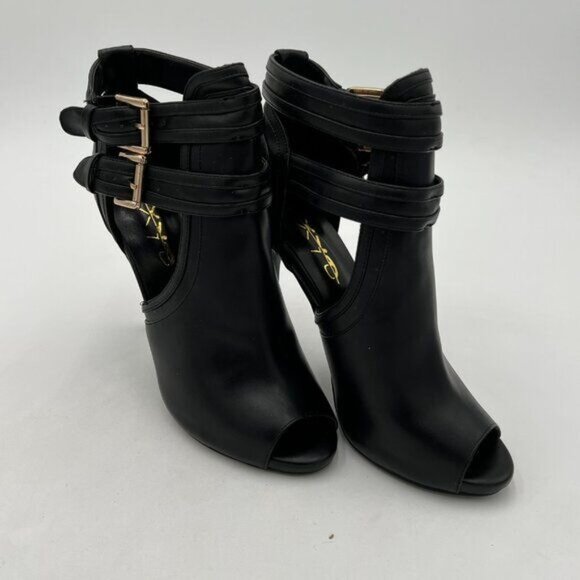 XYD Women Peep Toe Ankle Bootie High Heels Buckled Double Straps Cutout Fashion - Picture 4 of 8